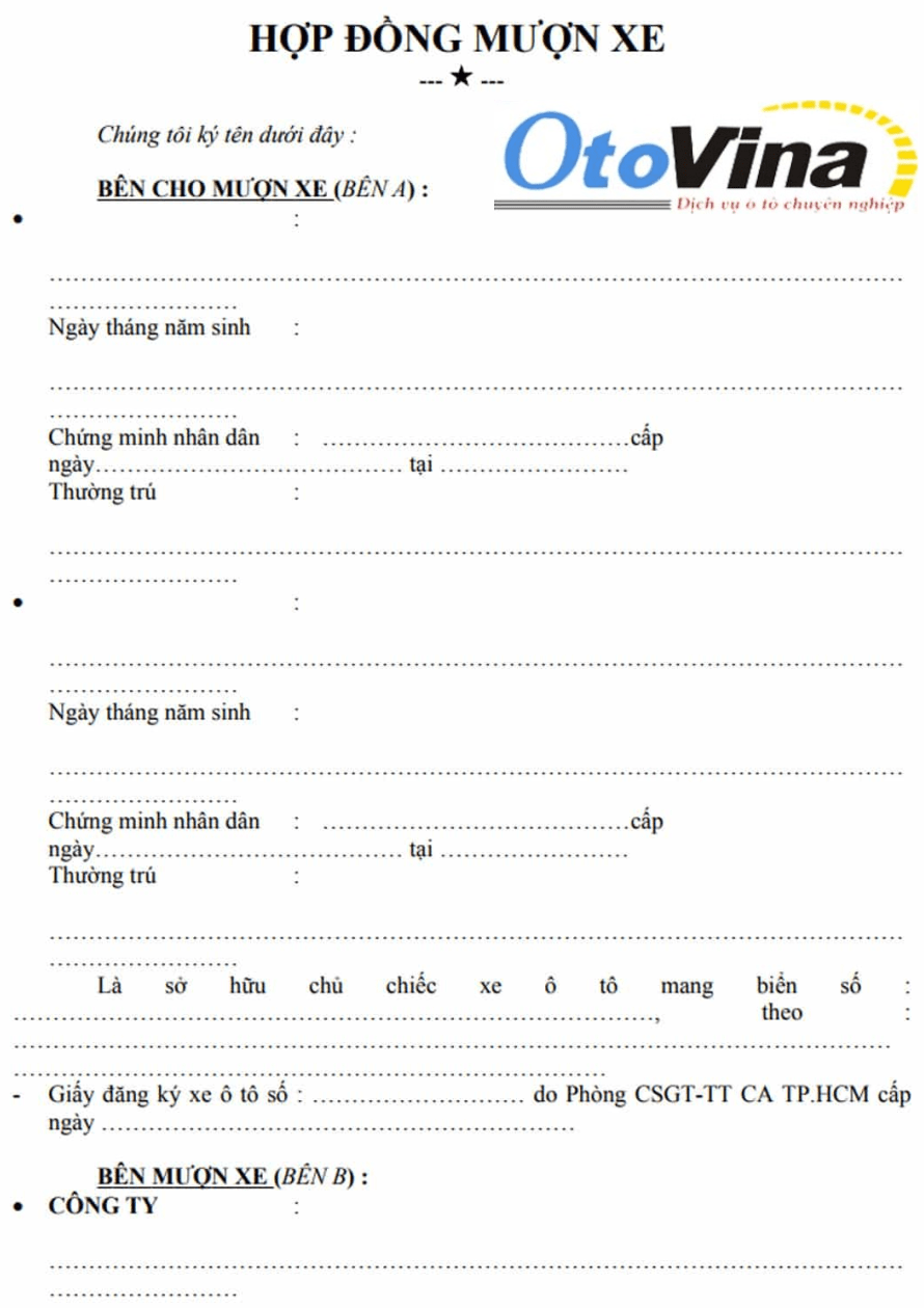 Mẫu hợp đồng cho mượn xe - Dowload biểu mẫu mới nhất 2020