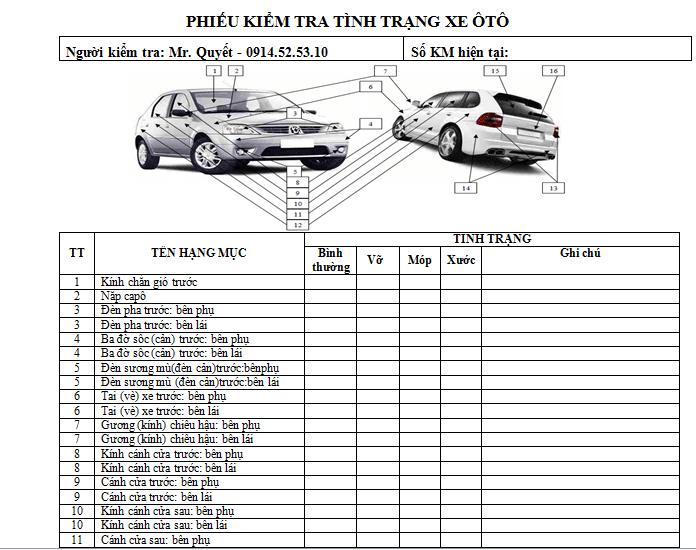 mau kiem tra tinh trang xe