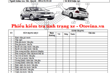 Phiếu kiểm tra tình trạng xe chuẩn theo mẫu mới nhất hiện nay
