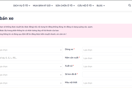 nhập thông tin để đăng tin bán xe ô tô